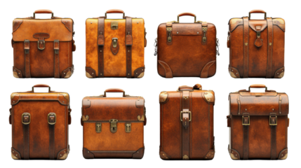 Vintage leather luggage collection featuring various styles and designs