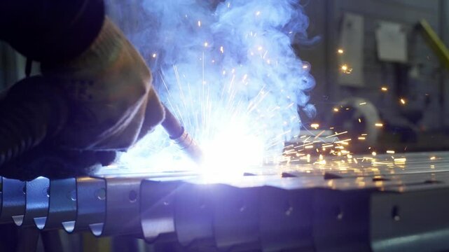 Industrial Steel Welding: Precision Work by a Skilled Metal Fabricator. High quality 4k footage