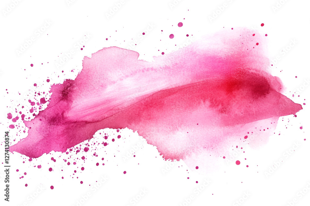 Poster Pink watercolor splashing creating an abstract shape on white background