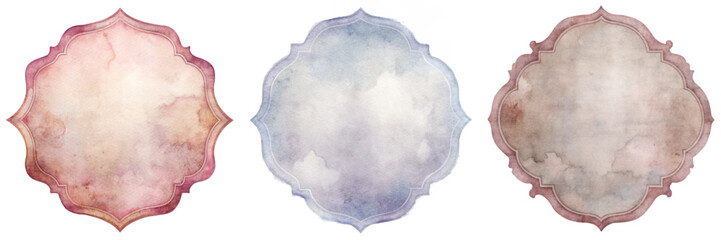 Fototapeta premium Watercolor frame design, soft pastel colors, decorative shapes, elegant backgrounds, artistic elements, versatile for invitations.