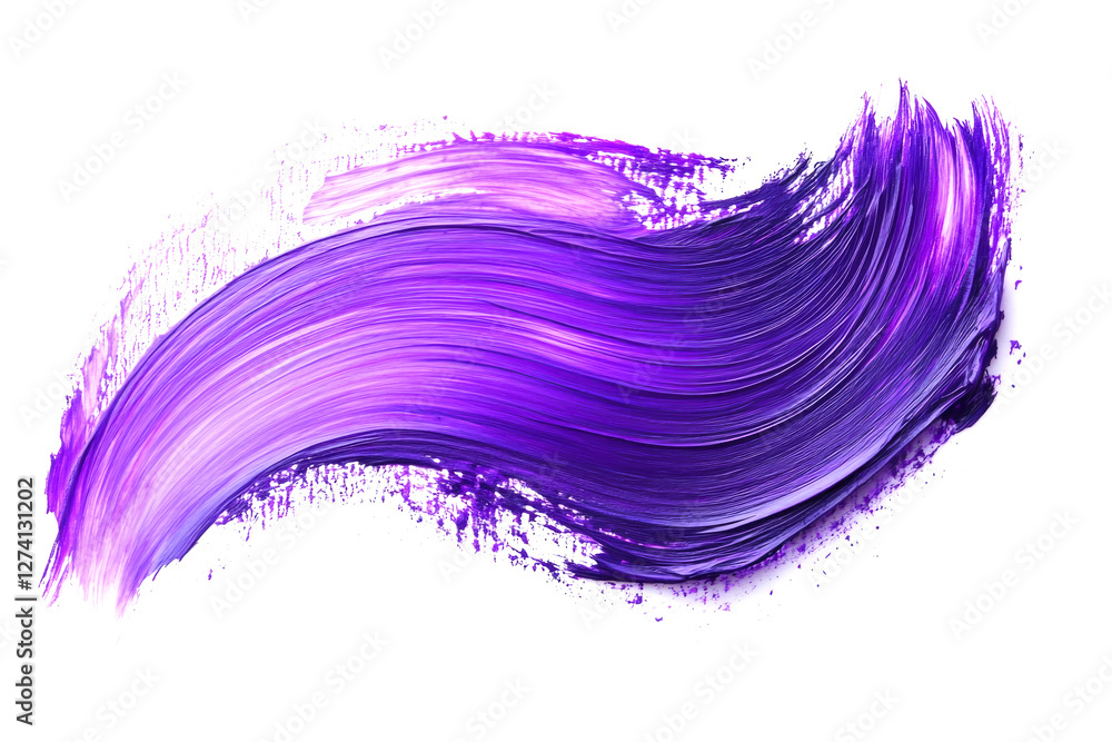 Poster purple paint brush stroke creating a vibrant, textured design element on white background, perfect f