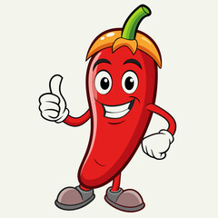Cute Chili Character Vector - Thumbs Up & Smiling Approval Illustration