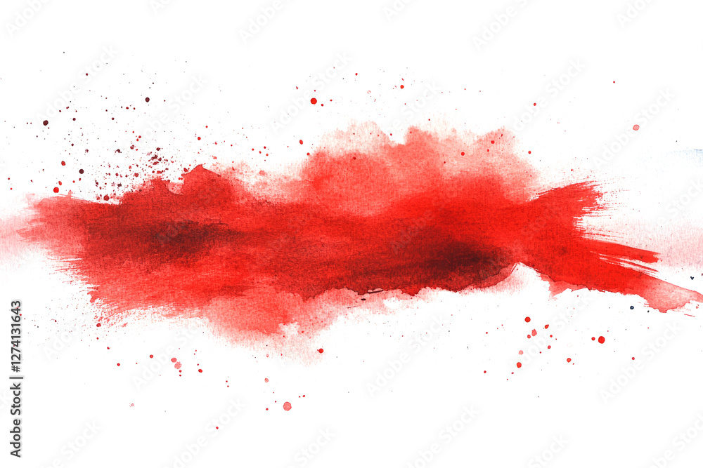Aufkleber red watercolor stain with splatters creating an abstract design on white background