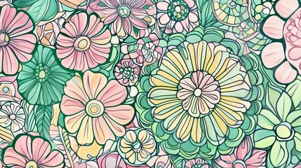 Vibrant floral pattern illustration with colorful flowers and intricate designs