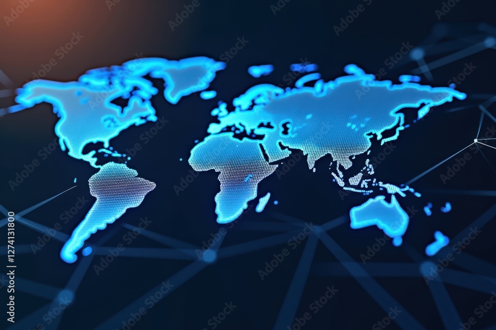 Aufkleber abstract geographical representation of the world with digital connections and blue highlights illus