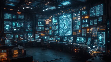 Fototapeta premium Futuristic Control Room: A Digital Fortress
