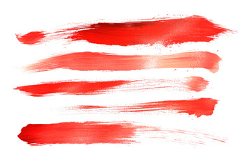 Four vibrant red brush strokes creating a dynamic composition on a clean white background