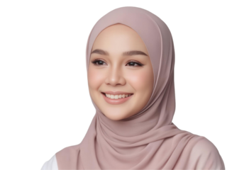 Portrait Photography of a Muslim Model in Stunning Hijab Styles concept. Smiling woman in a hijab, isolated on transparent background