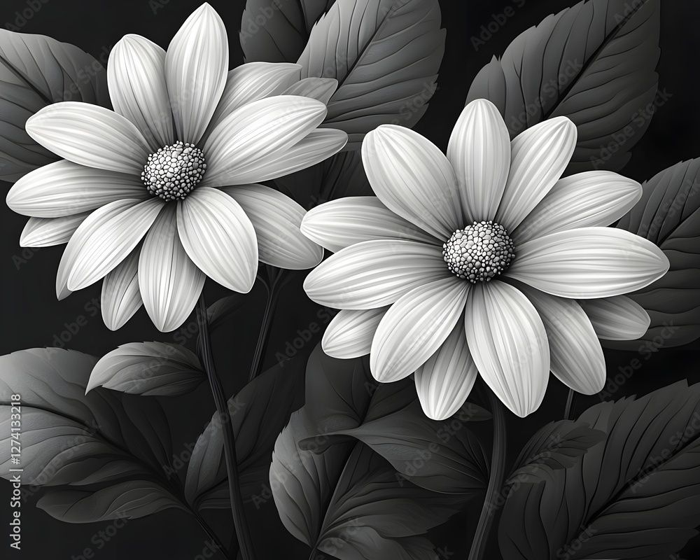 Poster minimalist monochrome daisy pattern for elegant and modern background design