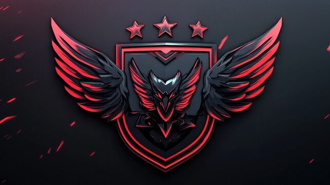 Red winged black phoenix shield emblem, gaming background