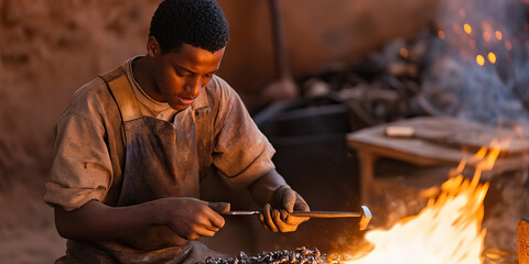 Blacksmith Working with Metal at Forge