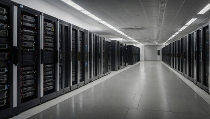 Server room, numerous computers, servers