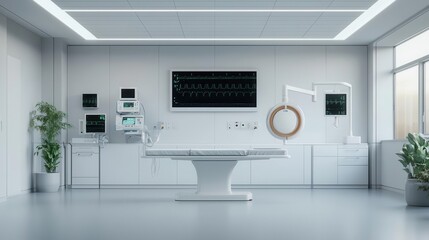 A futuristic hospital room filled with AIdriven medical devices, symbolizing nextgen healthcare