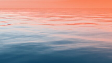 Obraz premium Serene Ocean Sunset - Calm ocean water at sunset, with a gradient of coral and teal colors. Peaceful and tranquil scene