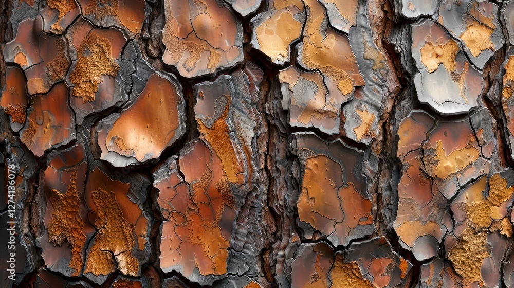 Poster close-up of textured tree bark showcasing rich colors and patterns.