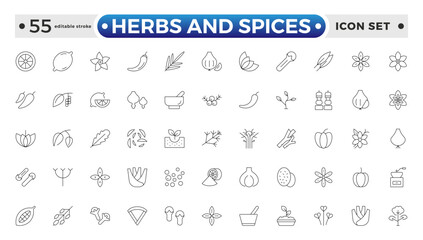 Herbs and Spices outline icon. Fresh Produce, Dairy, Snacks, Meats, Condiments, Beverages, Baby Food, Household Items – Vector Icons for E-commerce. Editable stroke outline icon. 