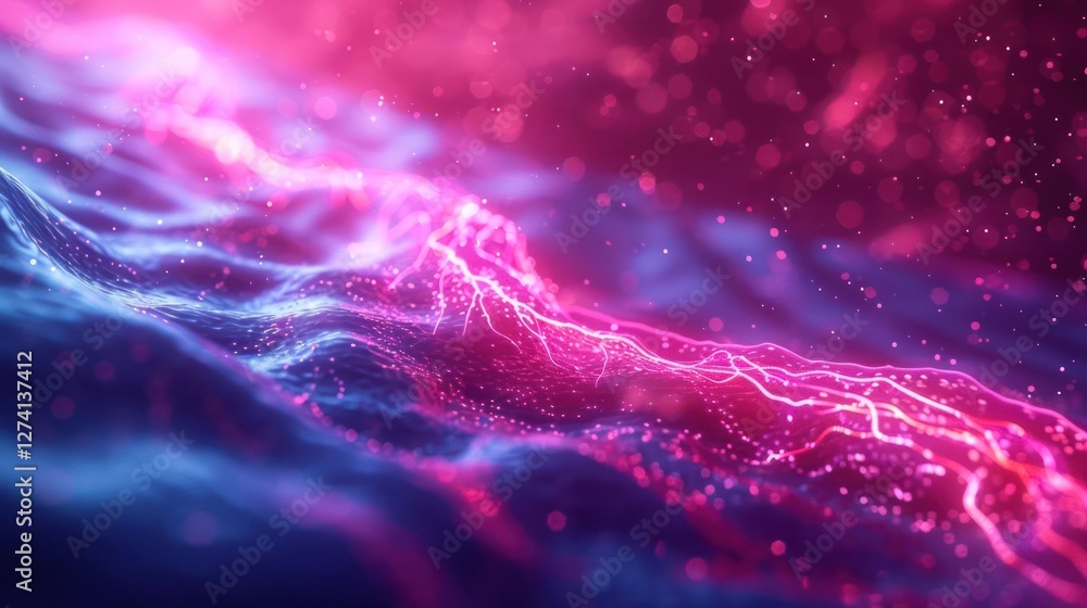 Poster abstract representation of flowing energy with vibrant colors and dynamic patterns.