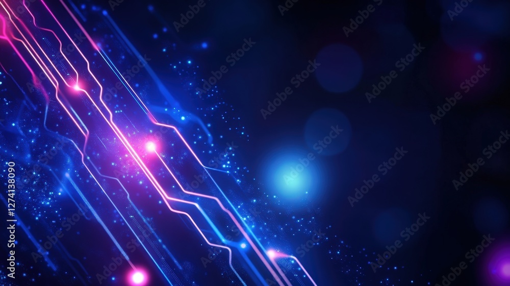 Poster dynamic and vibrant abstract background showcasing glowing lines and particles, ideal for technology