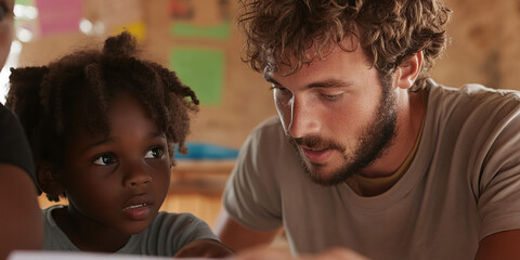 Obraz premium Caucasian Male and Black Female Child Engaged in Activity