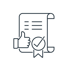 Agreement with approval sign. Adopted new document, rules, instructions. Vector linear icon illustration isolated on white background.