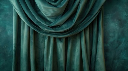 Obraz premium A rich, textured teal curtain drapes elegantly against a softly colored wall.