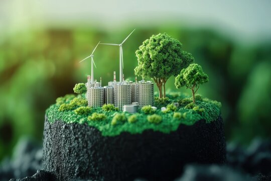 Sustainable energy solutions illustrated through metal recycling and eco-friendly design concepts