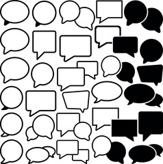 Collection of Speech Bubble icon, AI chat bubble flat chat. Blank empty vector black speech bubbles comment, message symbol vector for technology apps and websites.