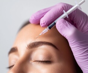 Female receiving botox injection in forehead for cosmetic treatment