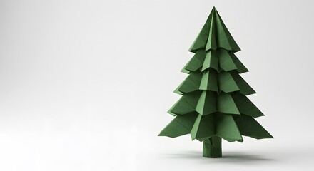 Green Origami Christmas Tree on White Background for Holiday Celebration