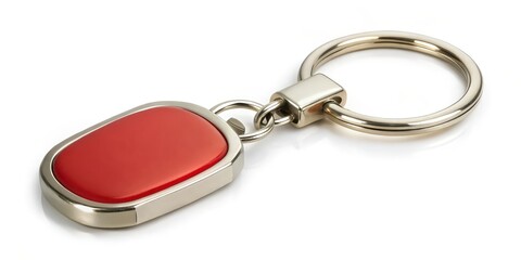 Red Rectangular Keychain on White Background
