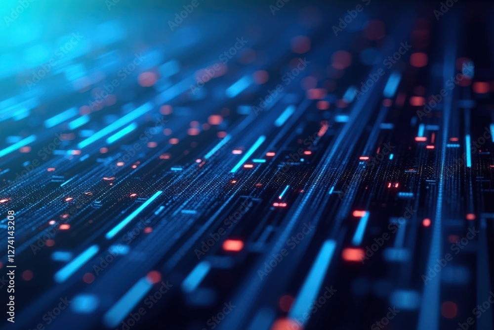 Poster a dynamic digital background featuring lines of light intertwined with vibrant colors in a futuristi