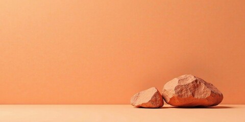 Abstract Minimalist Composition Featuring Two Peach-Colored Rocks Against a Smooth, Earthy Background