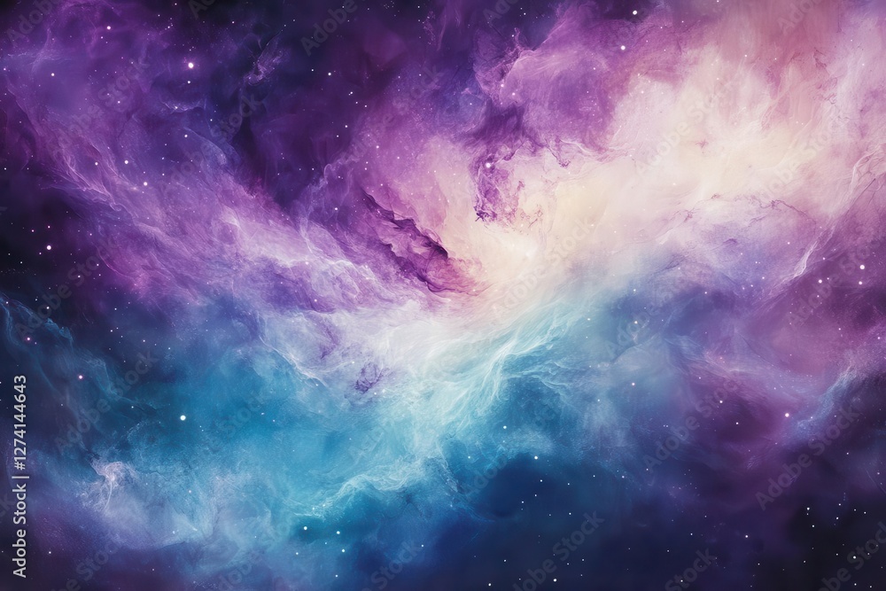 Wall mural a serene watercolor galaxy swirling with ethereal purples and teals, delicate nebulae patterns float