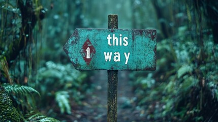 Sign nailed to a tree that says, THIS WAY.