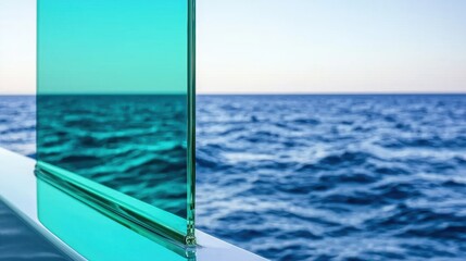 Obraz premium Bulletproof Glass Concept, Custom Bulletproof Glass Panels Installed in Luxury Setting with Ocean View for Modern Design Applications