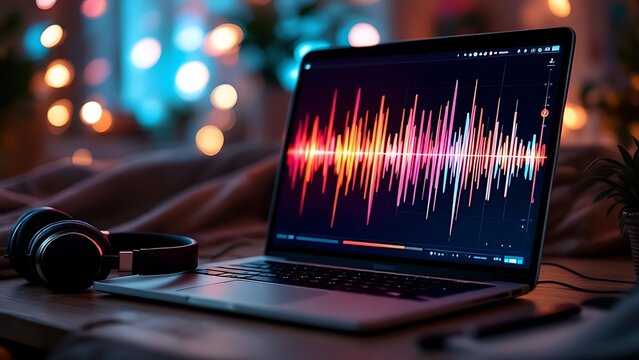 Visual representation of sound waves on a laptop screen.