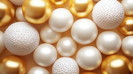 Fototapeta premium A luxury background featuring 3D white and gold spheres, creating an elegant and modern abstract design. Ideal for branding, product packaging, website banners, luxury promotions