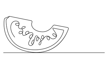 Watermelon one line continuous. Fresh watermelon line art outline, Continuous one line drawing. Watermelon berry fruit
