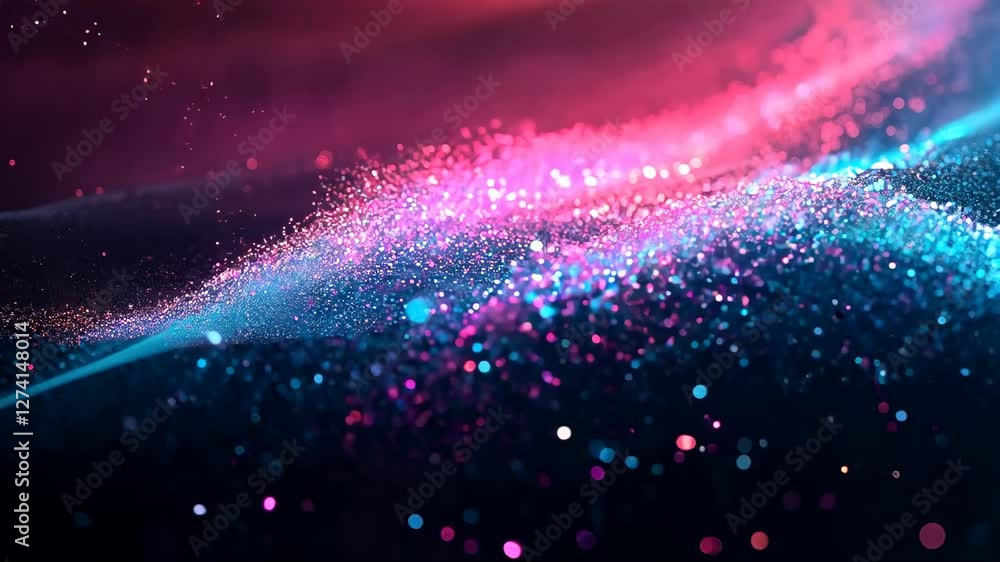 Poster blurry image of a red and blue swirl of glitter. the image is abstract and has a dreamy, ethereal qu