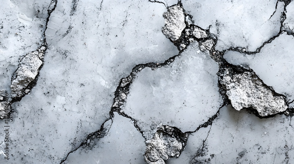 Aufkleber Close-up view of a cracked surface, showcasing intricate texture and a monochrome palette. The image offers a study in abstract forms. Cracked Surface: A Study in Texture and Form