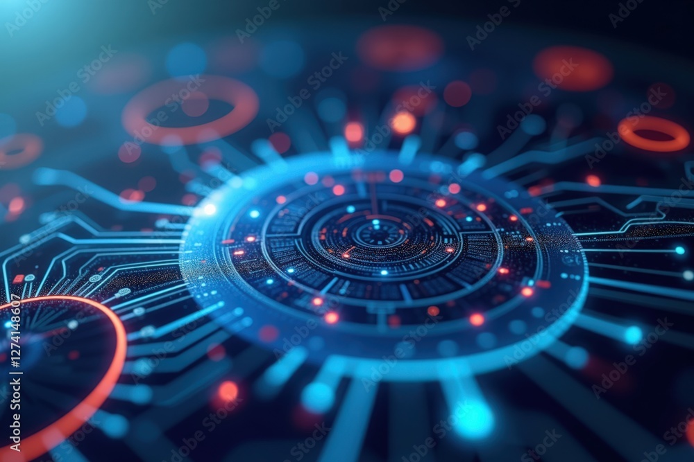 Poster intricate digital circuit design highlighting modern technology and connectivity with vibrant blue a