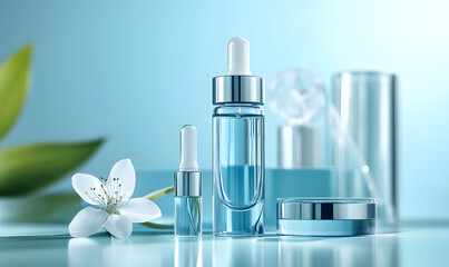 Naklejka premium ure natural green pollution-free cosmetics, skin care products, petals, branches, essential oil, cream, essence, essential oil, background, business, advertising, wallpaper, e-commerce, base map
