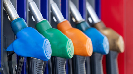 Fuel gasoline dispenser in gasoline station, Petrol pump filling nozzle at gasoline station fuel...
