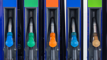 Fuel gasoline dispenser in gasoline station, Petrol pump filling nozzle at gasoline station fuel...