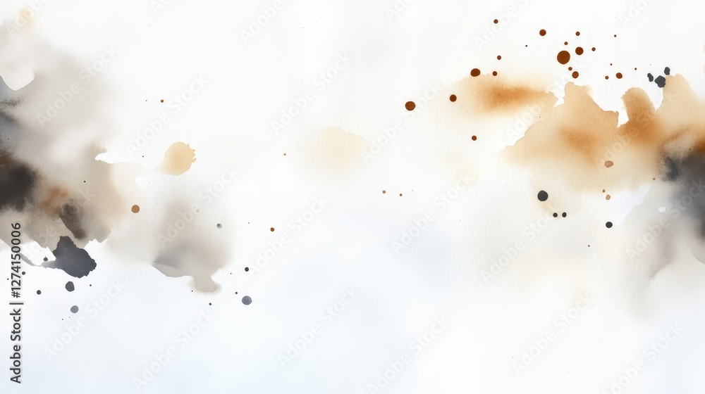 Poster a visually captivating abstract watercolor background featuring soft textured splashes of brown, gra