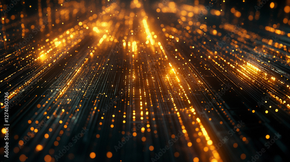 Poster dynamic connection points illuminated against a dark background, highlighting intricate patterns and