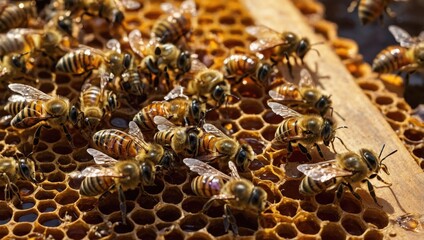 Honeycombs, bees on honeycombs