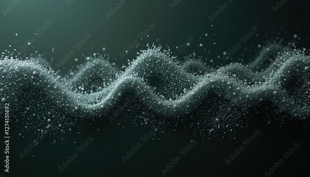 Leinwandbilder illustration of flowing wavy surface formed from shimmering small spheres. visualization of data flo