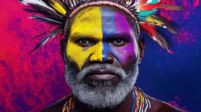 Vibrant Goroka Tribal Portrait - Colorful aboriginal portrait, symbolic of heritage, culture, pride, strength, and tradition