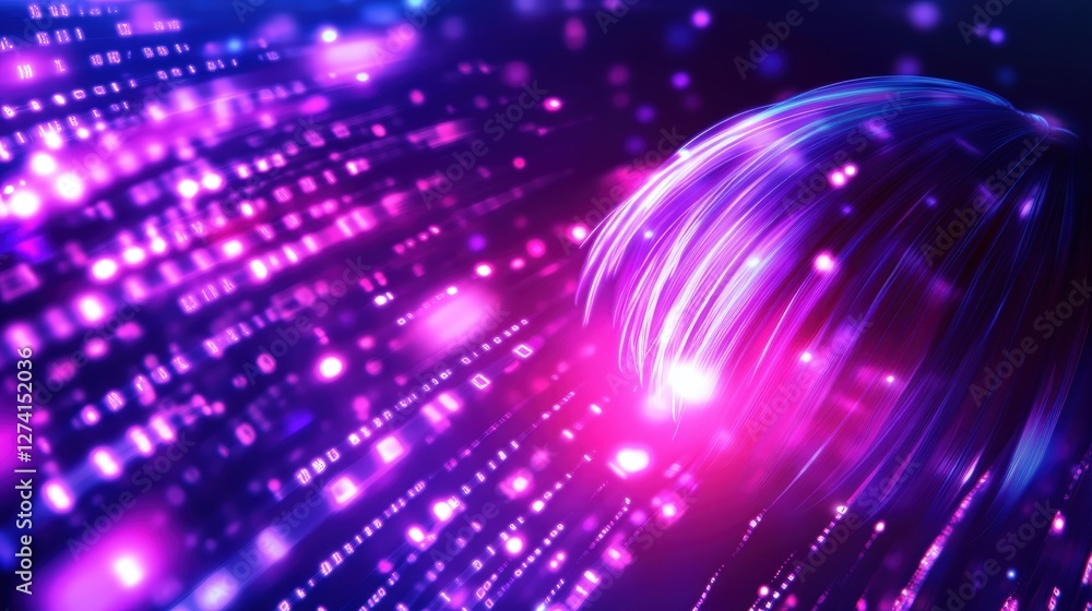 Poster a mesmerizing abstract design showcasing vibrant purple and pink lights flowing in dynamic patterns.